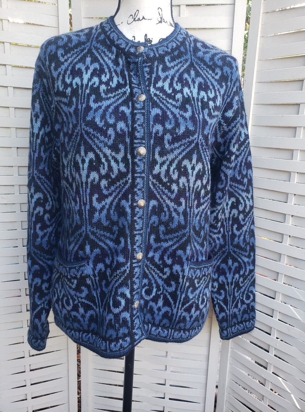 Intiwara Alpaca Blue Patterned Women’s Cardigan Sweater M